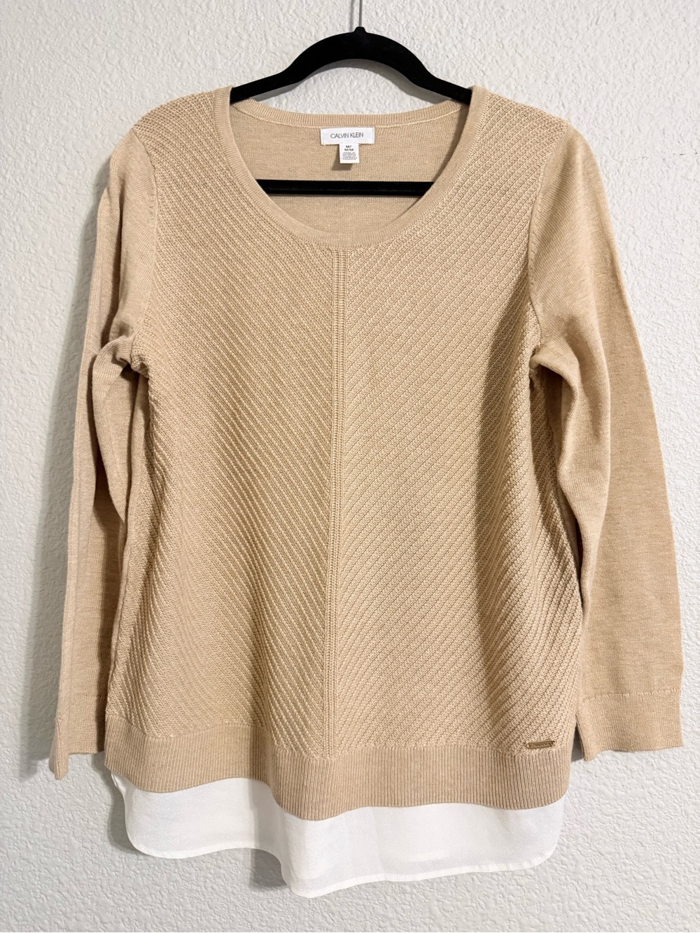 Calvin Klein Tan Layered Scoop Neck Sweater